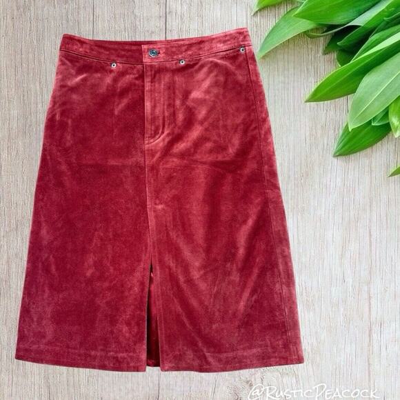 Vintage Y2K Gap Skirt Women's 6 Suede Leather Rust Brown Red Retro Deadstock - Picture 1 of 7
